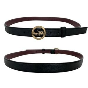 Coach Horse and Carriage Brass Buckle Leather Belt in Black Size L F78181